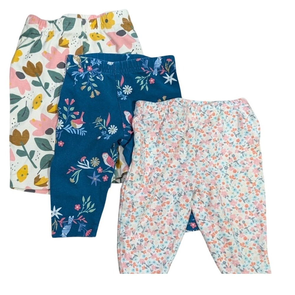 Baby Girls Leggings Pants Lot 3 Floral Print Elastic Waist‎ Size 3MO